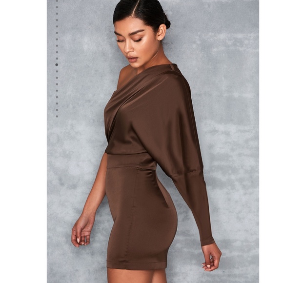 Mistress Rocks, 'Award Ceremony' Dark Khaki One Sleeve Drape Dress, Size XS - Picture 4 of 12